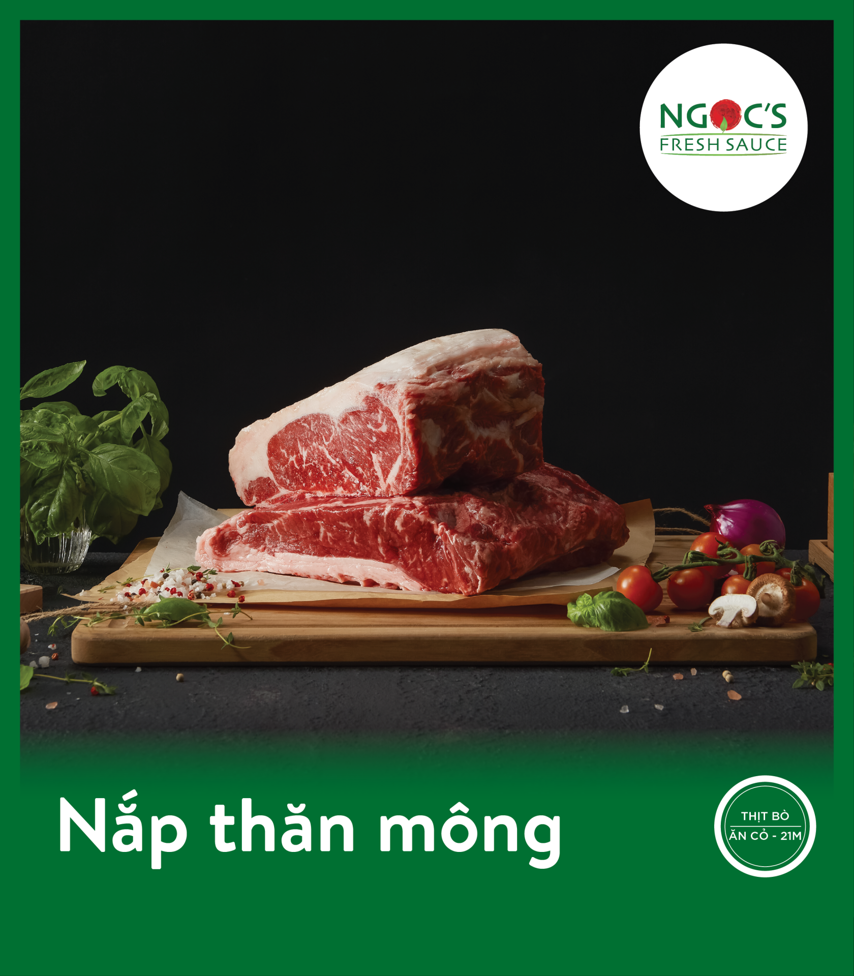 Nắp thăn mông (RUMPCAP/PICANHA) 100g - VINABEEF PERCI - Bò ăn cỏ 21 tháng